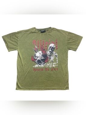Vitriol Zumiez green skull “world on Fire” skater short sleeve t-shirt L